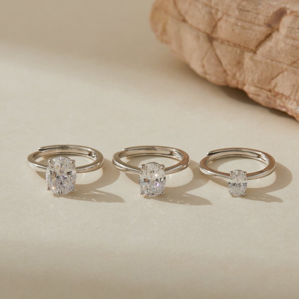 Sterling Silver 1 ct Oval CZ Solitaire Ring 1ct Adjustable Band Museori - Picture 8 of 13